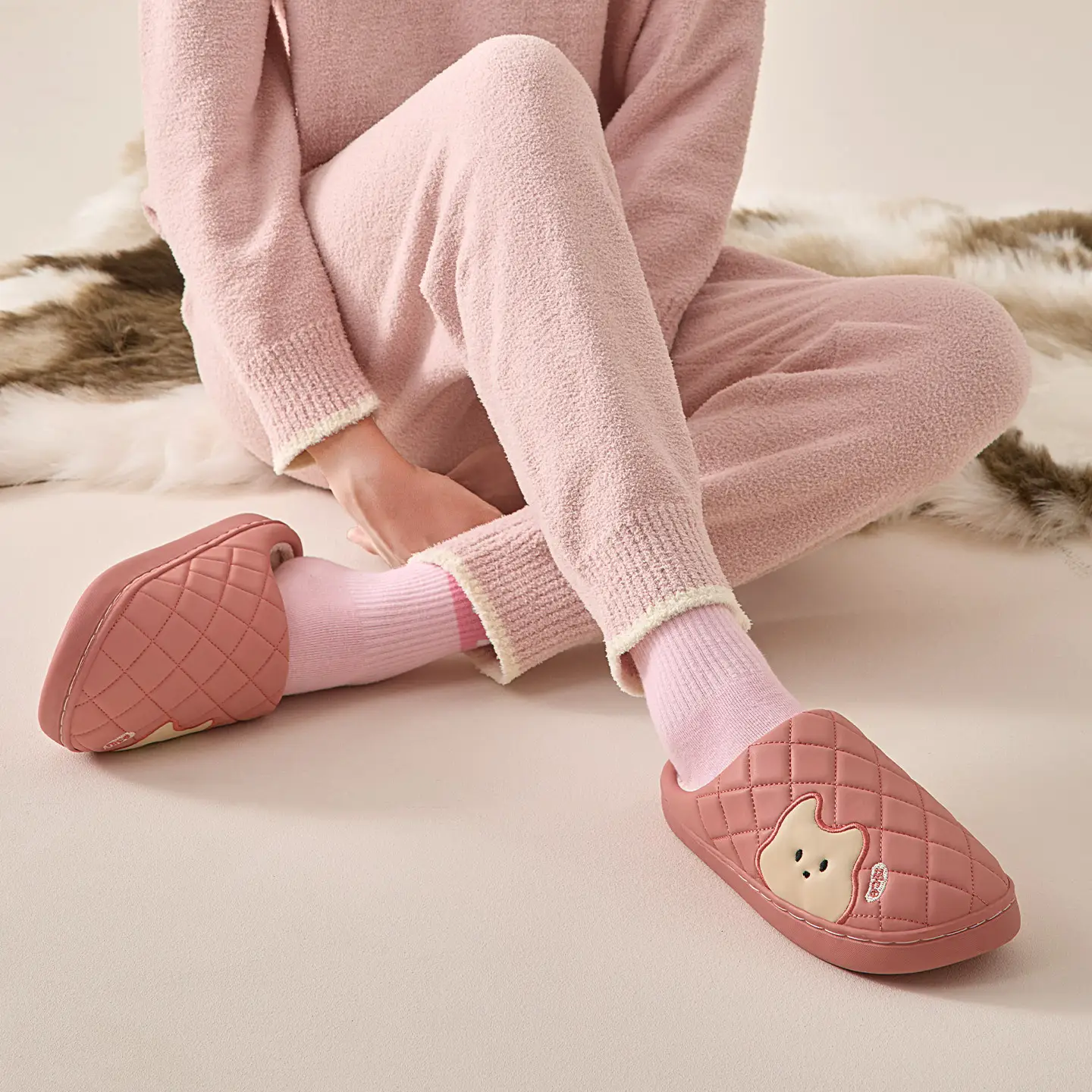 Women Waterproof Cotton Slippers Pink Autumn Winter 2025 - Image 8