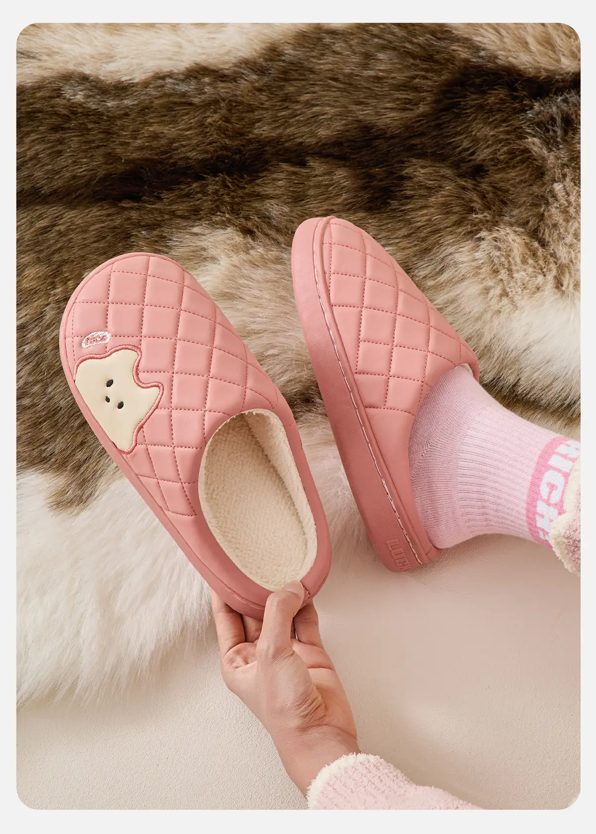 Women Waterproof Cotton Slippers Pink Autumn Winter 2025 — feature 16