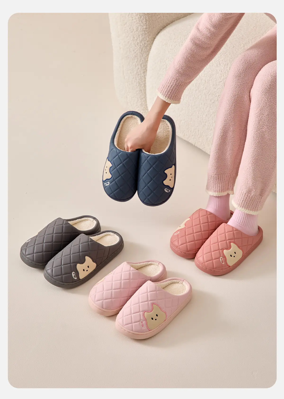 Women Waterproof Cotton Slippers Pink Autumn Winter 2025 — feature 17