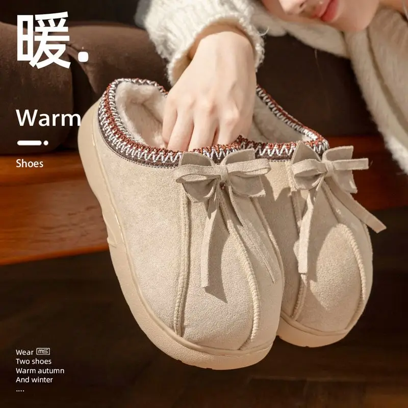 Women's 2025 Winter Closed-Toe Slippers Brown Bow - Image 6