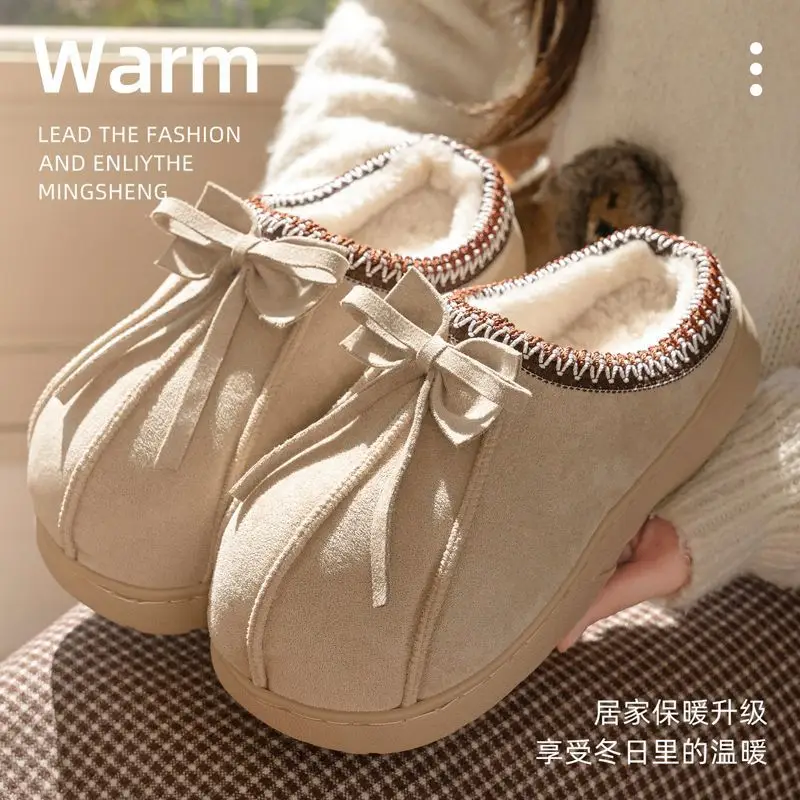 Women's 2025 Winter Closed-Toe Slippers Brown Bow - Image 7