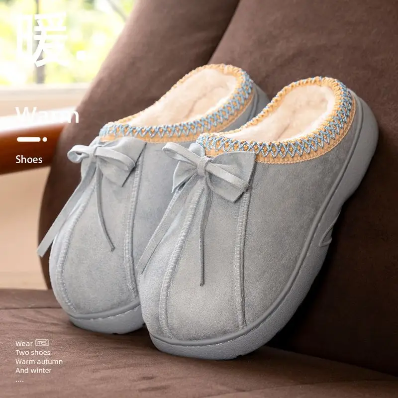 Women's 2025 Winter Closed-Toe Slippers Brown Bow - Image 8