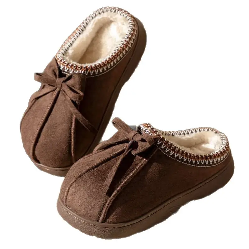 Women's 2025 Winter Closed-Toe Slippers Brown Bow - Image 9