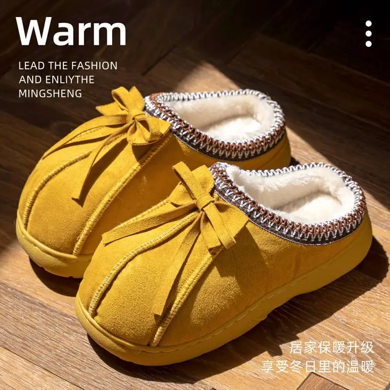 Women's 2025 Winter Closed-Toe Slippers Brown Bow - Image 2