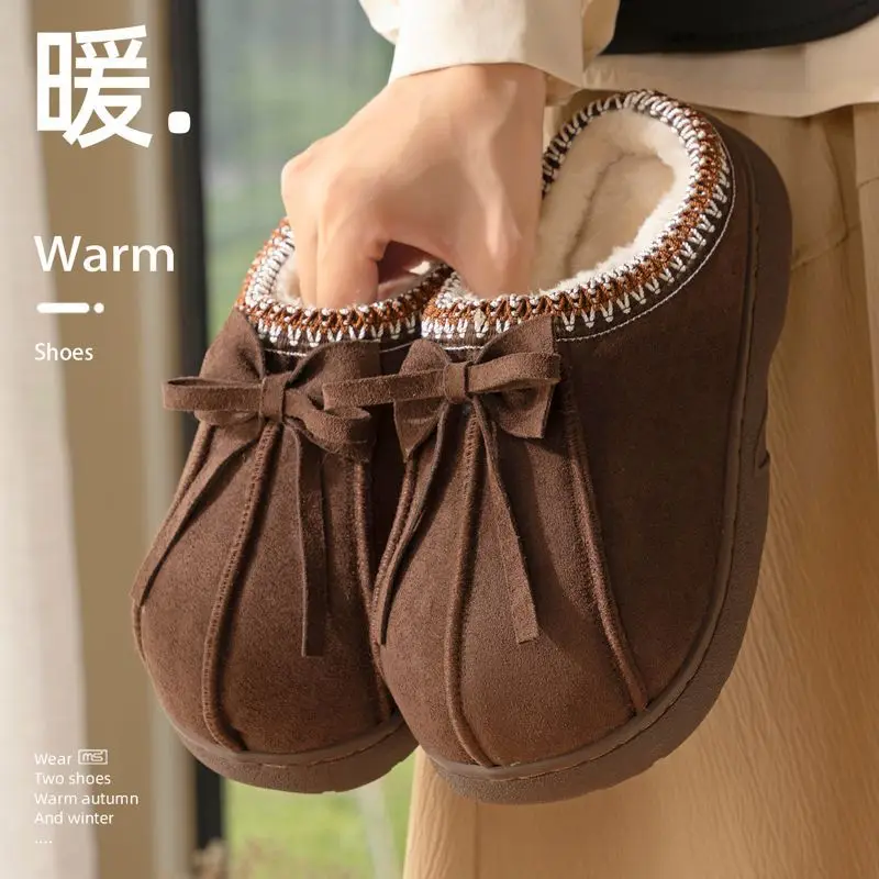 Women's 2025 Winter Closed-Toe Slippers Brown Bow - Image 4