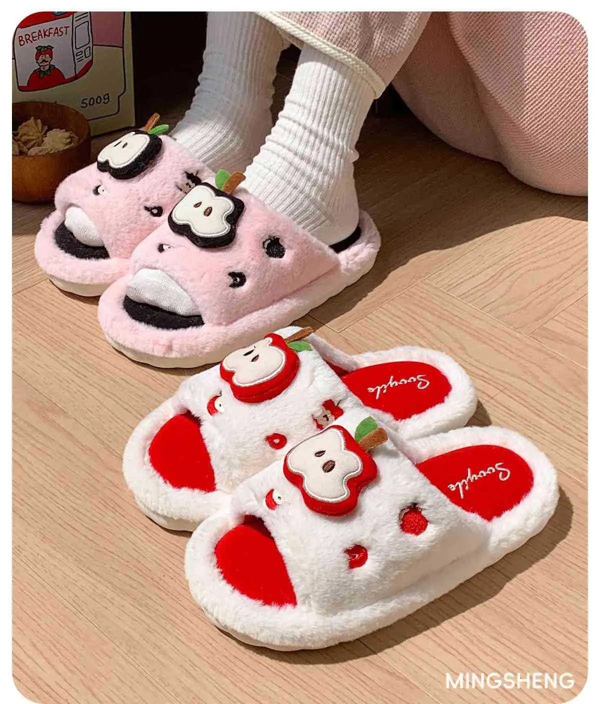 Women's Apple Design Cotton Slippers 2025 Warm Non-Slip — feature 4