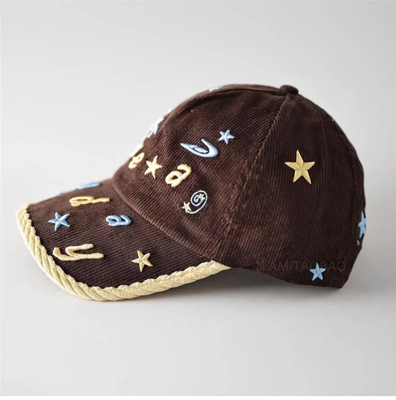 Women's Brown Embroidered Baseball Cap with Star & Letter Design — feature 1