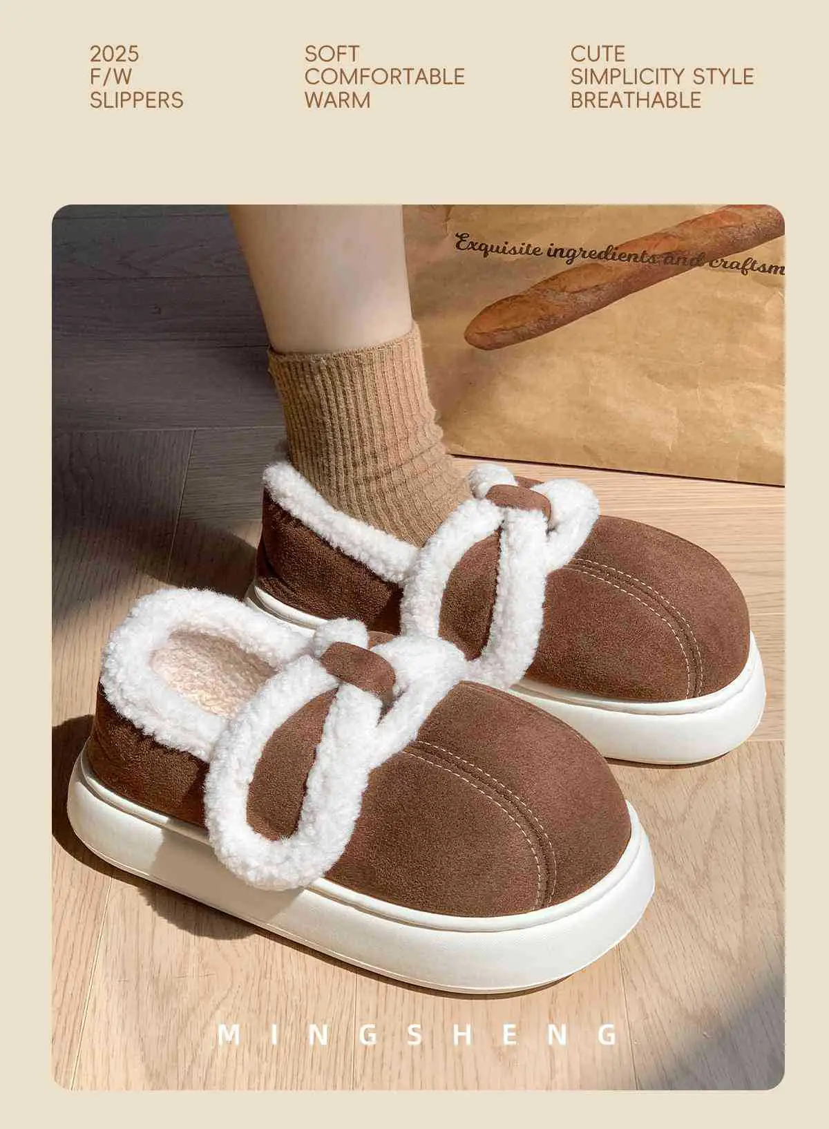 2025 Winter Cotton Bow Slippers with Fleece Lining — feature 5