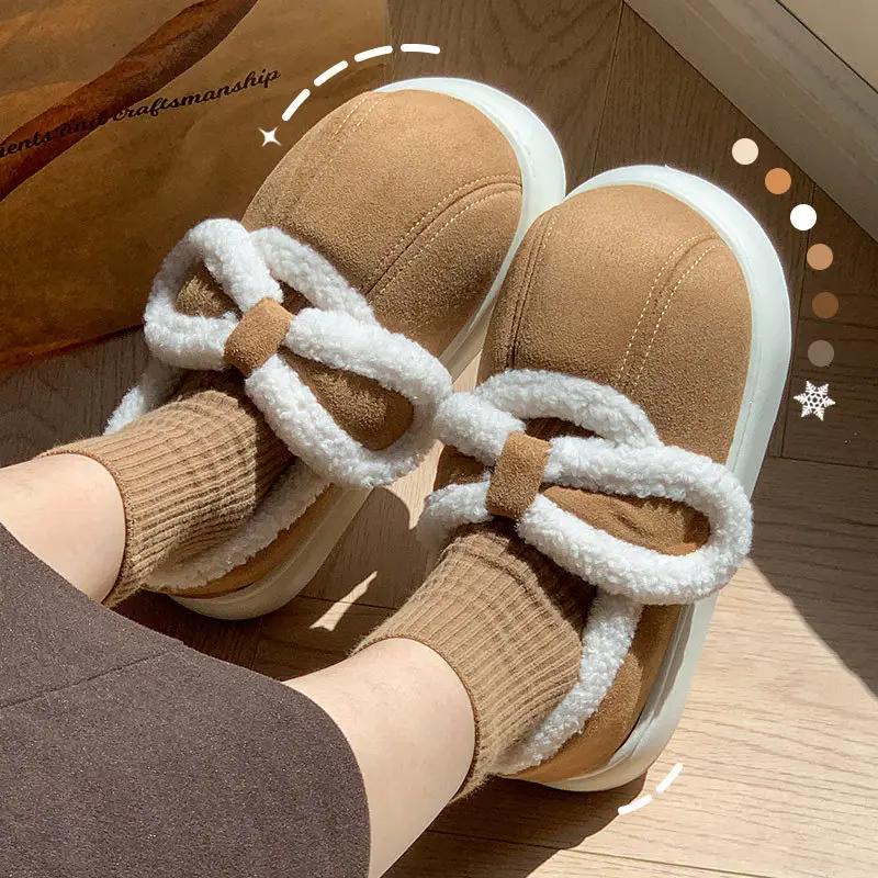 2025 Winter Cotton Bow Slippers with Fleece Lining - Image 2