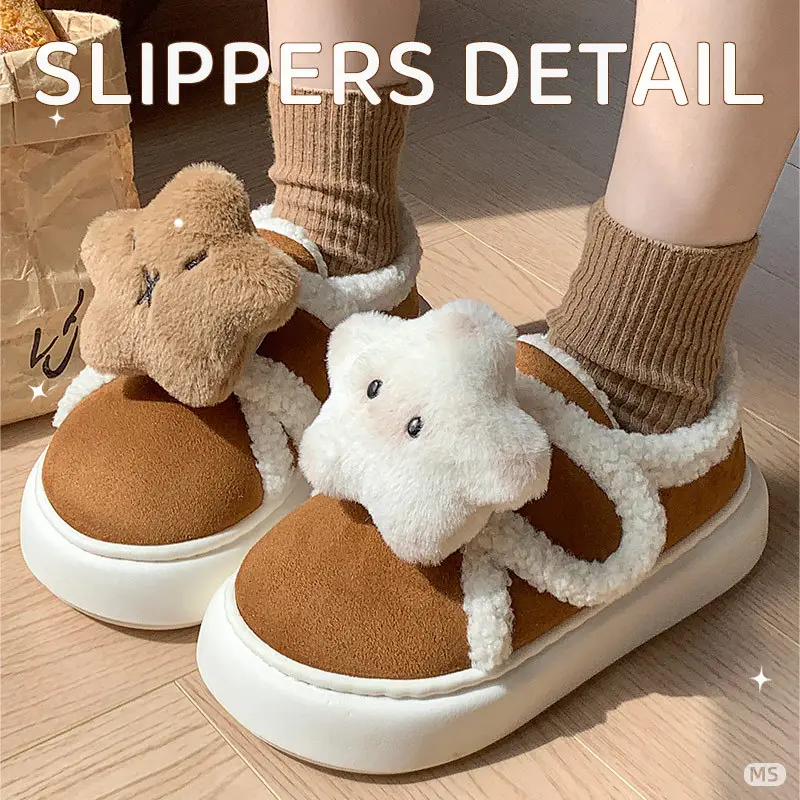 2024 Cartoon Star Fleece Lined Women Slippers - Image 3