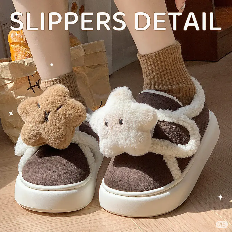 2024 Cartoon Star Fleece Lined Women Slippers - Image 2