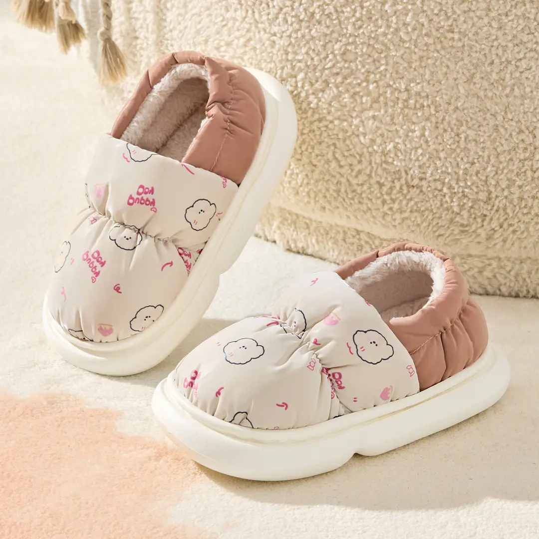 Children's Cotton Slippers for Girls, Winter Indoor Home Non-Slip Closed-Back Waterproof Warm Slippers for Boys and Girls - Image 5