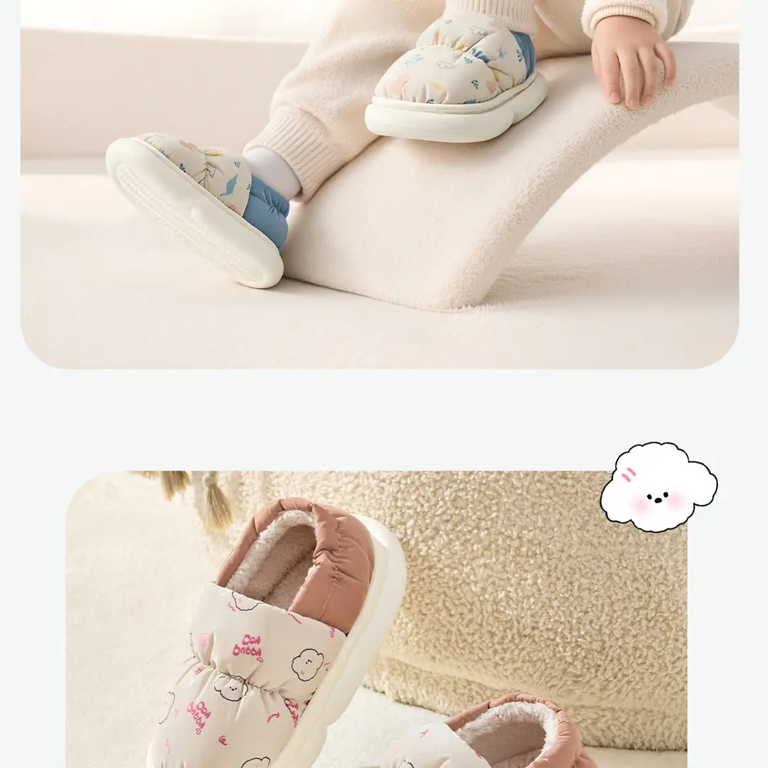 Children's Cotton Slippers for Girls, Winter Indoor Home Non-Slip Closed-Back Waterproof Warm Slippers for Boys and Girls — feature 19