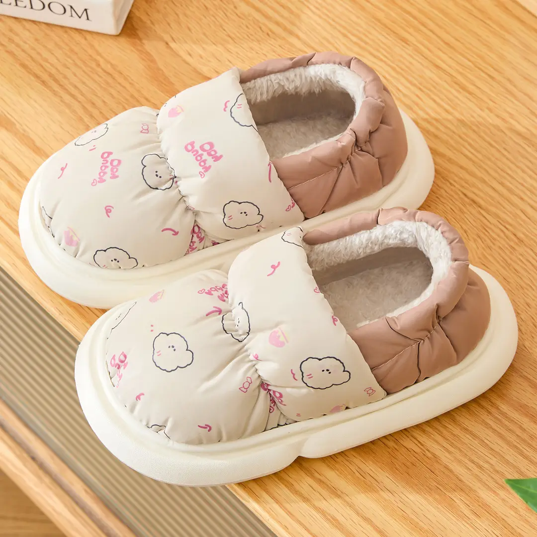 Children's Cotton Slippers for Girls, Winter Indoor Home Non-Slip Closed-Back Waterproof Warm Slippers for Boys and Girls - Image 2