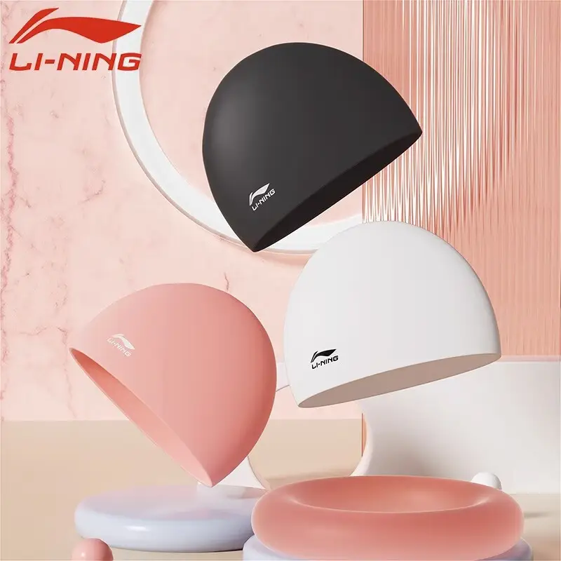 Li Ning Silicone Swimming Cap Large Size Comfortable Non-Stretching Large Head Circumference Men and Women Adult Kidsren Pure Color Swimming Cap Ear Protection Cap
