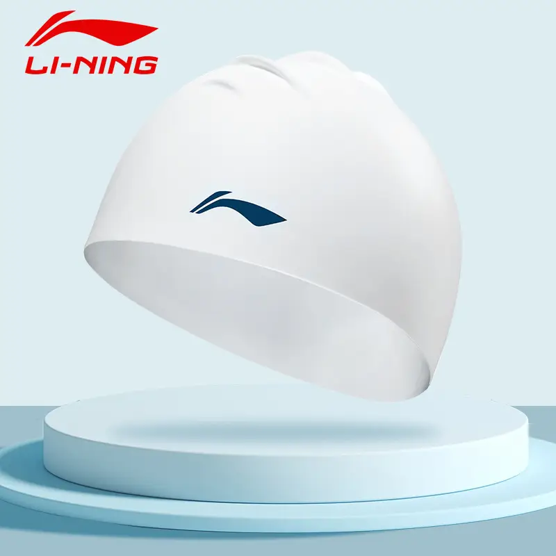Li Ning Silicone Swimming Cap Large Size Comfortable Non-Stretching Large Head Circumference Men and Women Adult Kidsren Pure Color Swimming Cap Ear Protection Cap