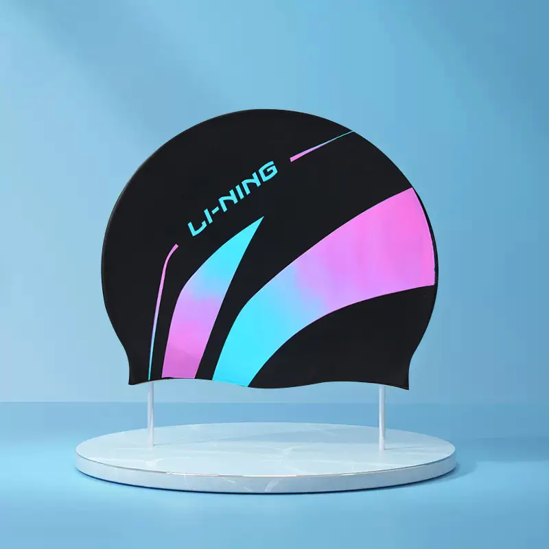 Li Ning Silicone Swimming Cap Large Size Comfortable Non-Stretching Large Head Circumference Men and Women Adult Kidsren Pure Color Swimming Cap Ear Protection Cap