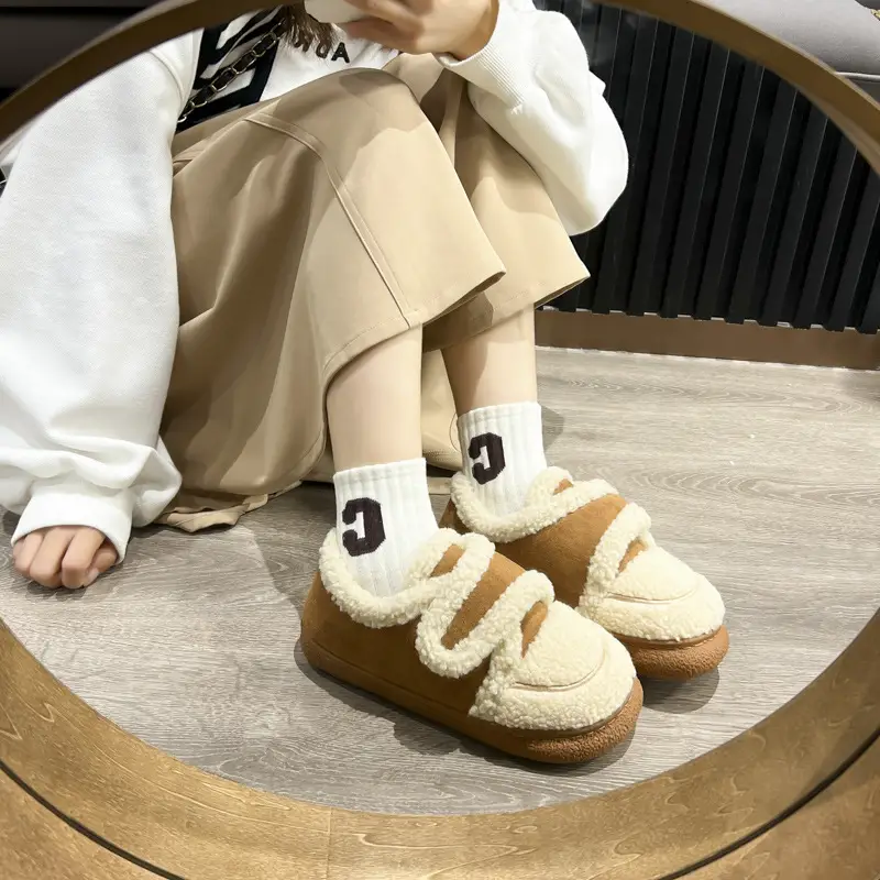 Warm Plush Cotton Slippers Black White for Kids - Image 6