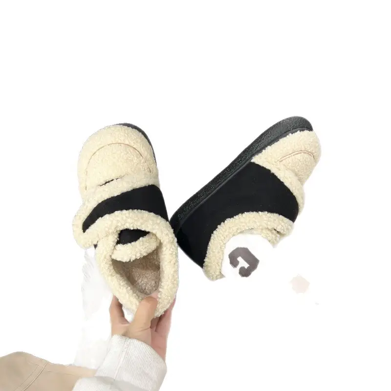 Warm Plush Cotton Slippers Black White for Kids - Image 7