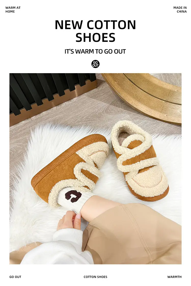 Warm Plush Cotton Slippers Black White for Kids — feature 10