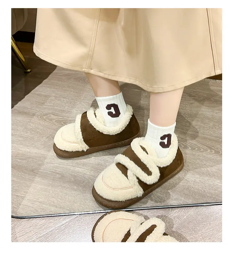 Warm Plush Cotton Slippers Black White for Kids — feature 11
