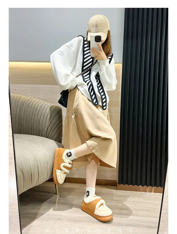 Warm Plush Cotton Slippers Black White for Kids — feature 13