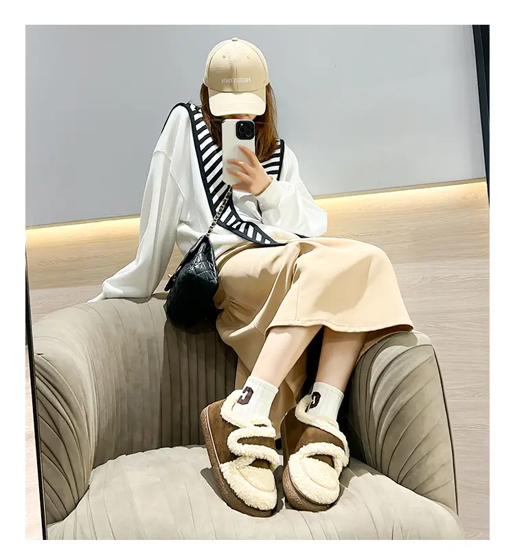 Warm Plush Cotton Slippers Black White for Kids — feature 14