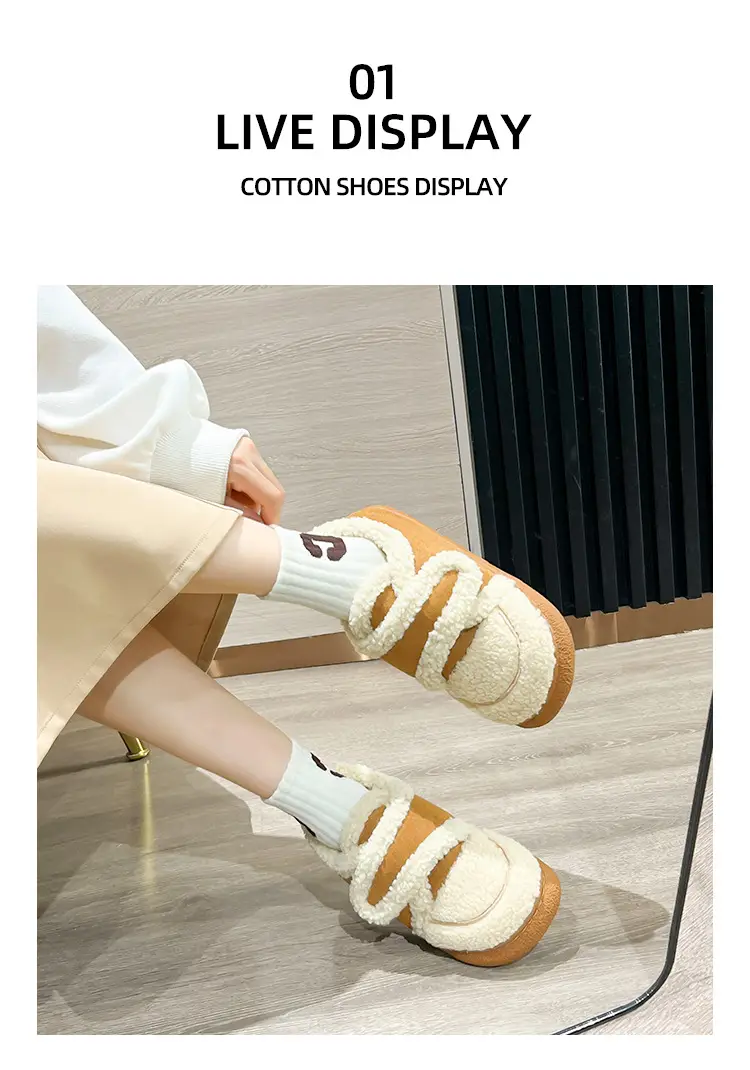 Warm Plush Cotton Slippers Black White for Kids — feature 9