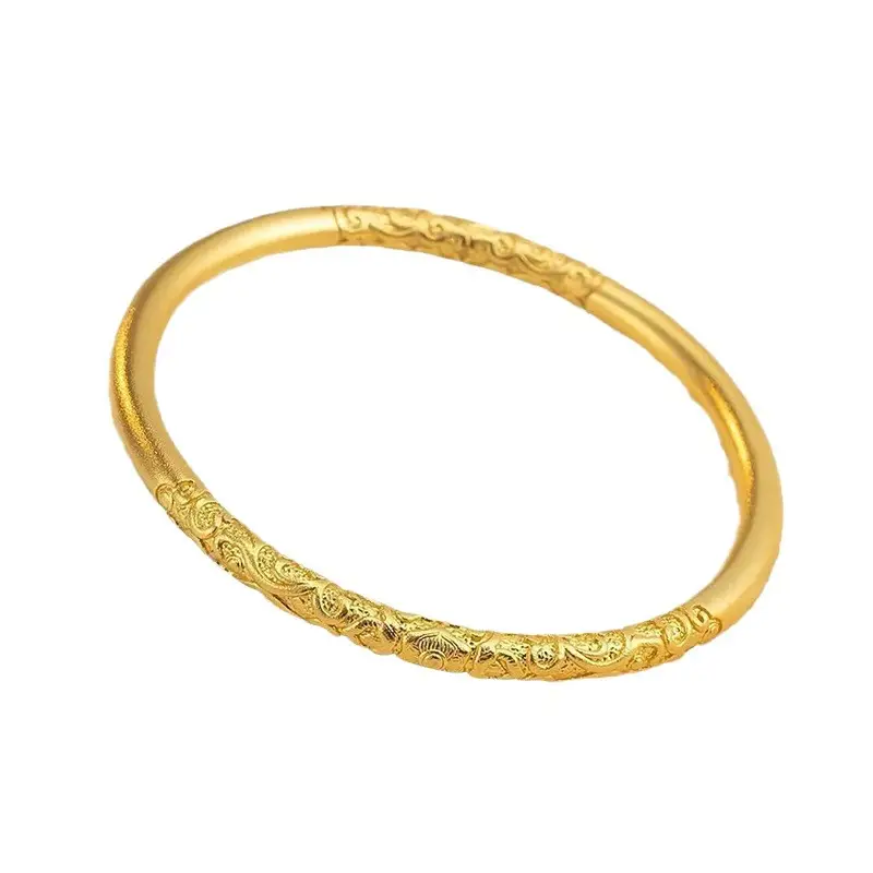 Ancient Heritage Curly Pattern Gold Hoop Bracelet for Women Vietnamese Sand Gold Plain Circle Bauhinia Pattern Curly Pattern Solid Bracelet Palace