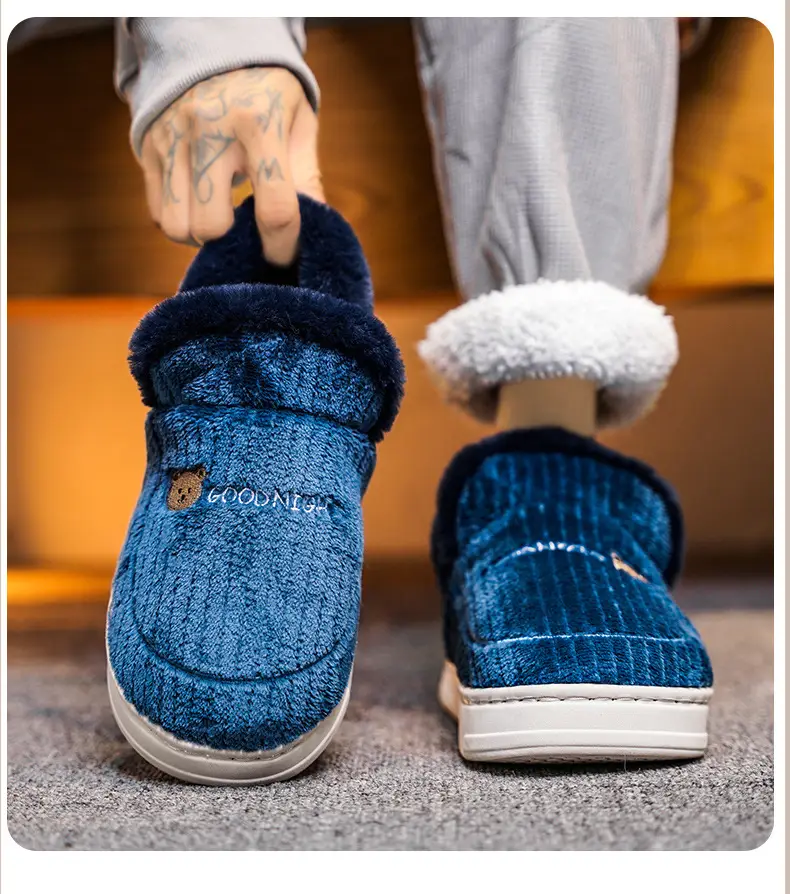 Fleece Lined Blue Slipper for Men Women Warm Non-Slip — feature 9
