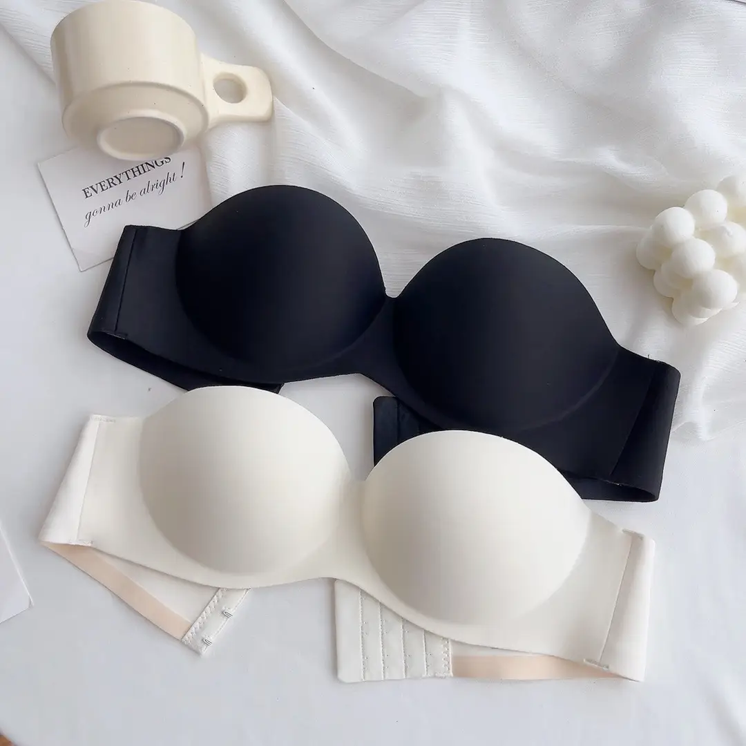Summer Nylon Simple Casual Strapless Seamless Bra with Beautiful Back Design, Wireless Thin Molded Cup Lingerie Bra — feature 2