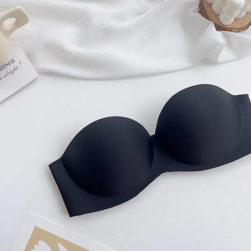 Summer Nylon Simple Casual Strapless Seamless Bra with Beautiful Back Design, Wireless Thin Molded Cup Lingerie Bra