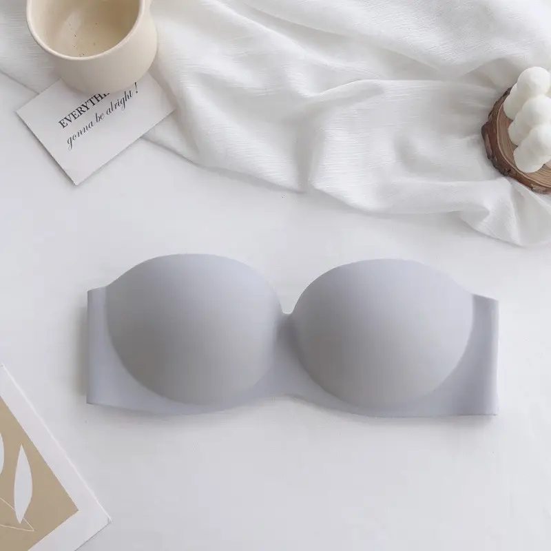 Summer Nylon Simple Casual Strapless Seamless Bra with Beautiful Back Design, Wireless Thin Molded Cup Lingerie Bra