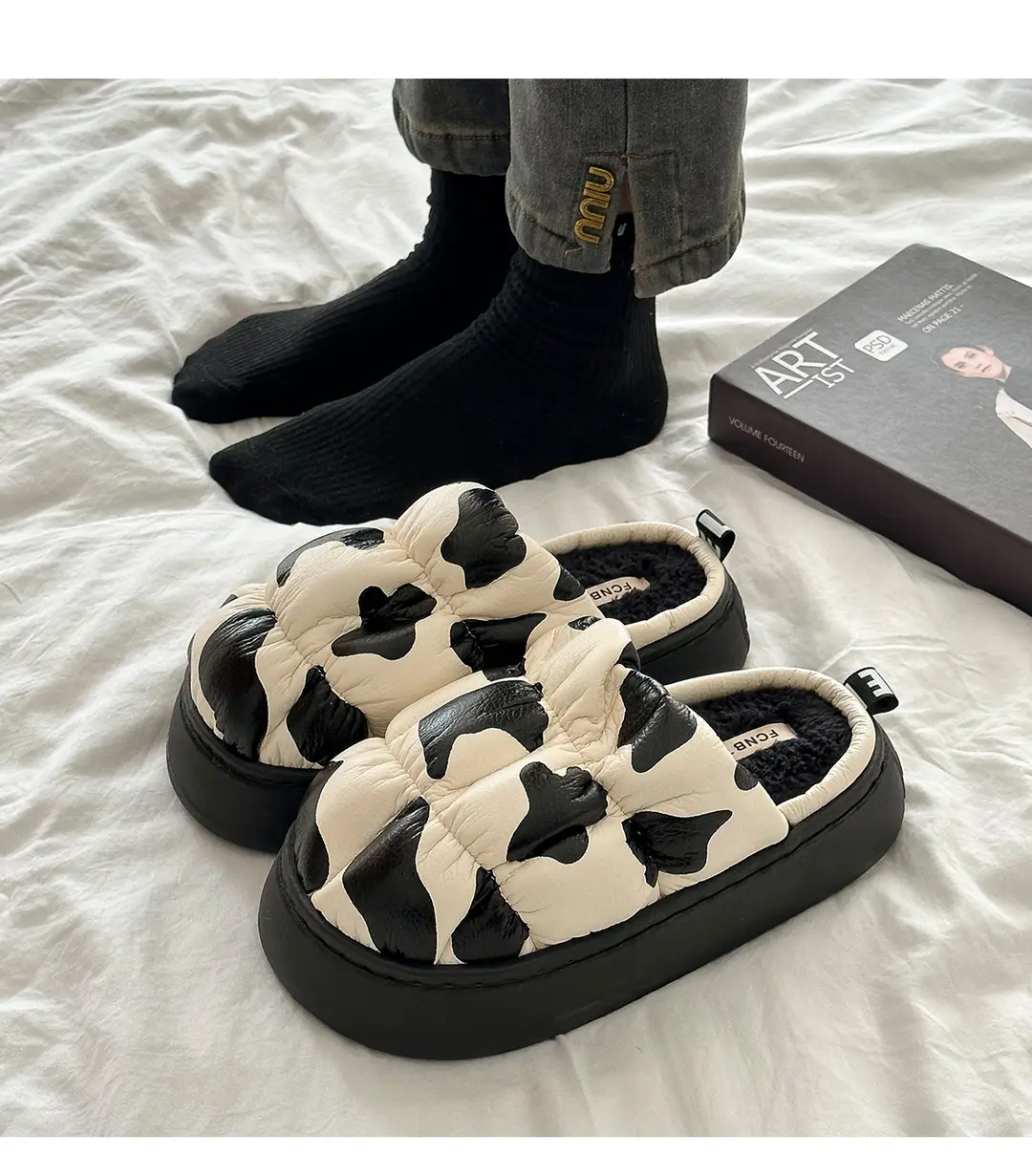 Cow Print Thick-Soled Cotton Slippers, Winter 2025 New Model, Thick-Soled, Non-Slip, Wear-Resistant, Warm Indoor Home Cotton Slippers Wholesale — feature 13