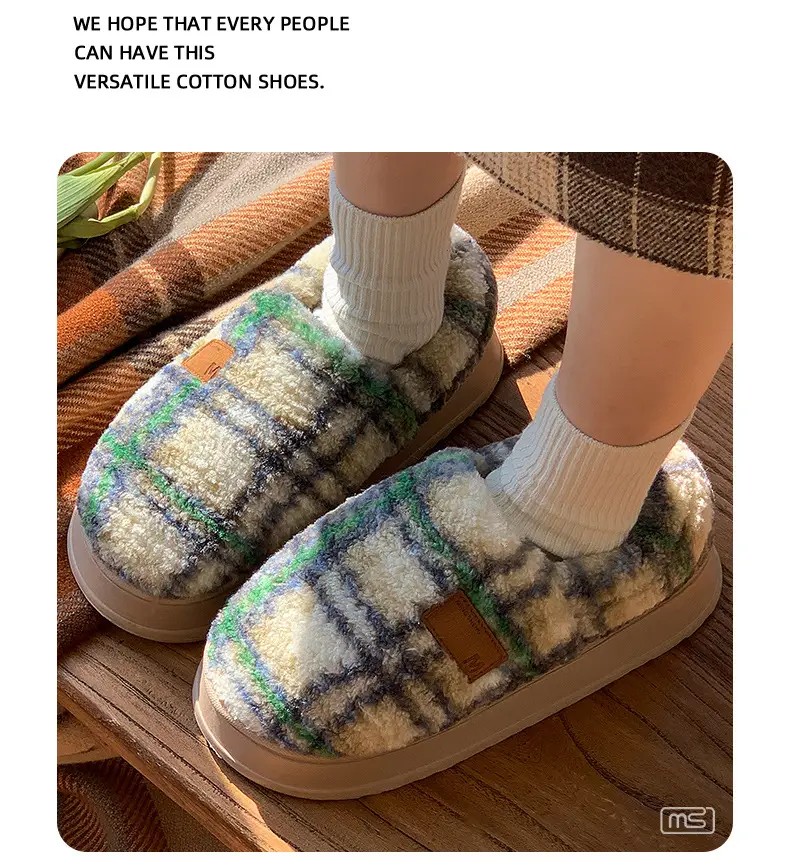 2025 Winter Plaid Fleece Lined Women Slippers — feature 10