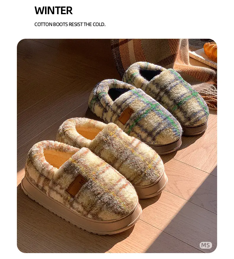 2025 Winter Plaid Fleece Lined Women Slippers — feature 6