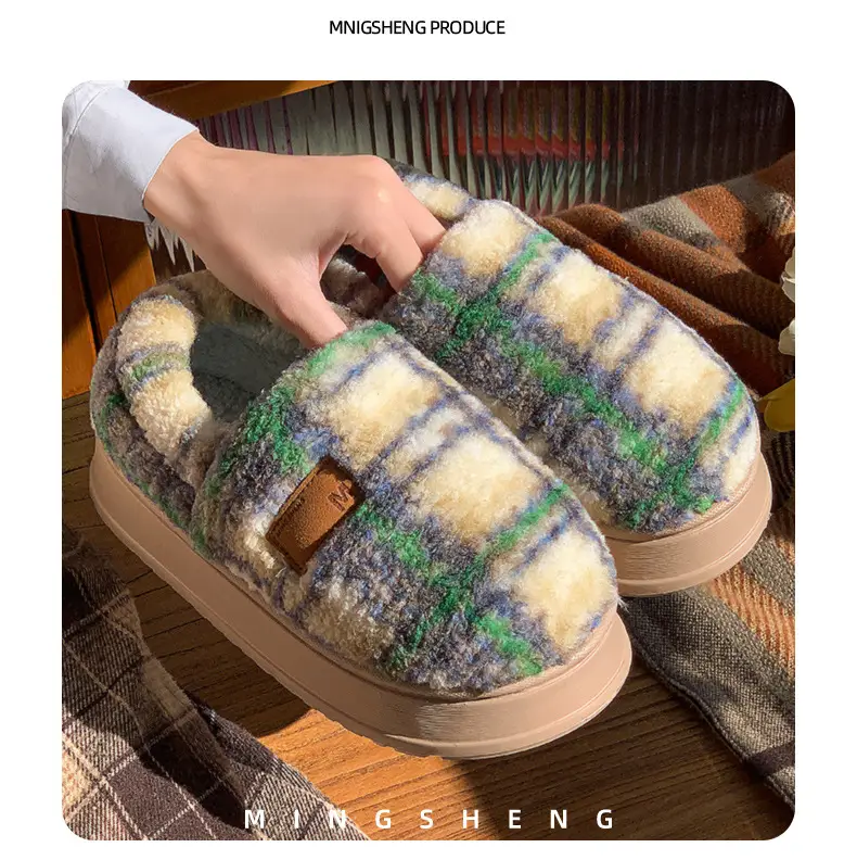 2025 Winter Plaid Fleece Lined Women Slippers — feature 8