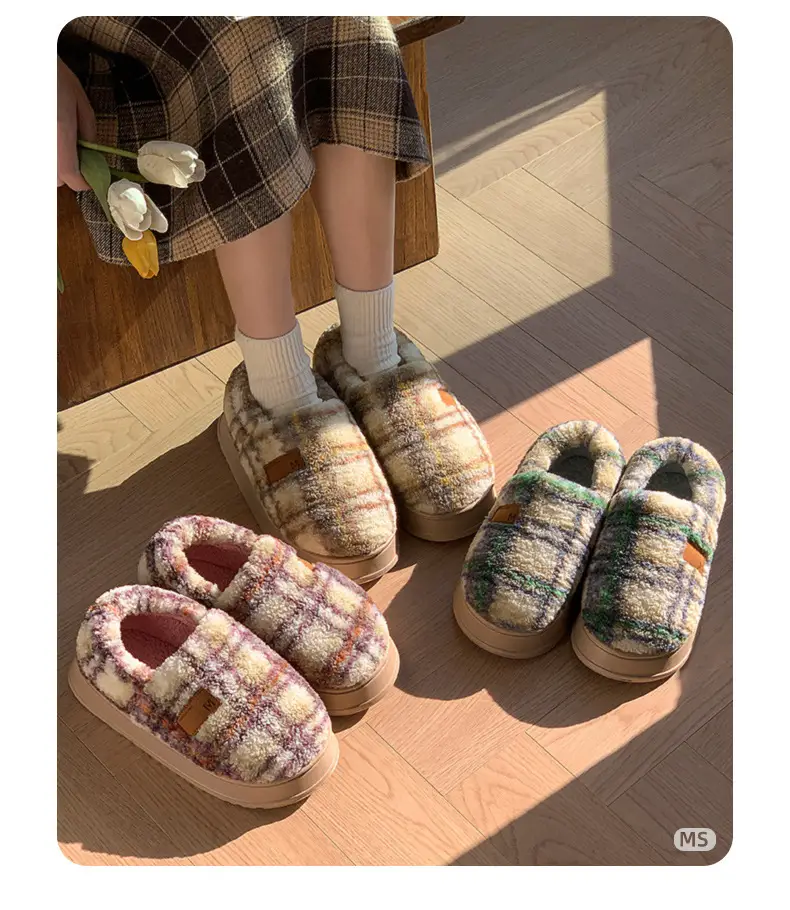 2025 Winter Plaid Fleece Lined Women Slippers — feature 9