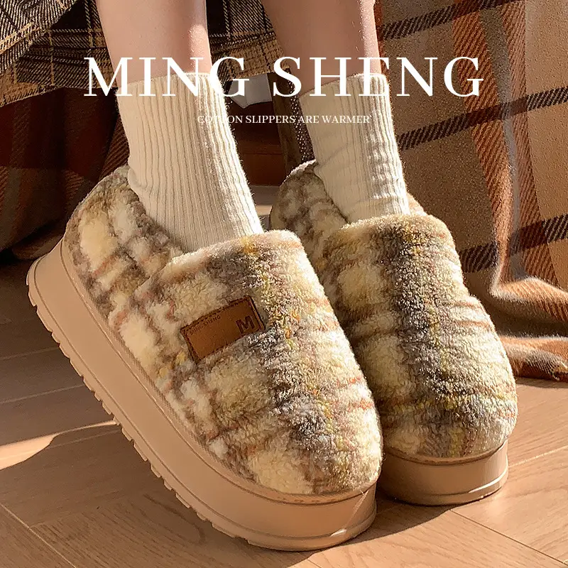 2025 Winter Plaid Fleece Lined Women Slippers - Image 5