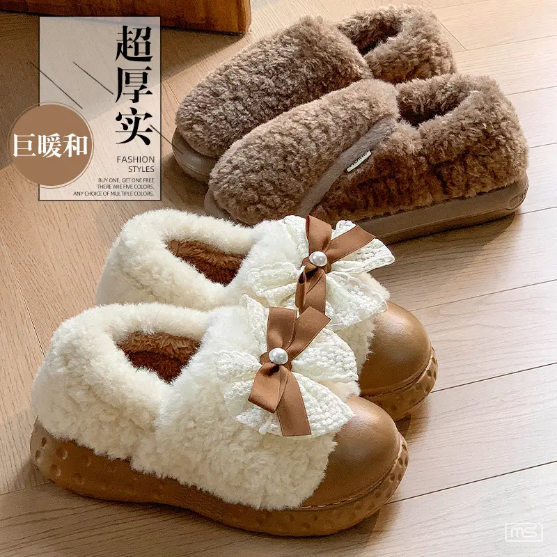 2025 Winter Warm Slipper with Bow Fleece Lined Men Women - Image 8