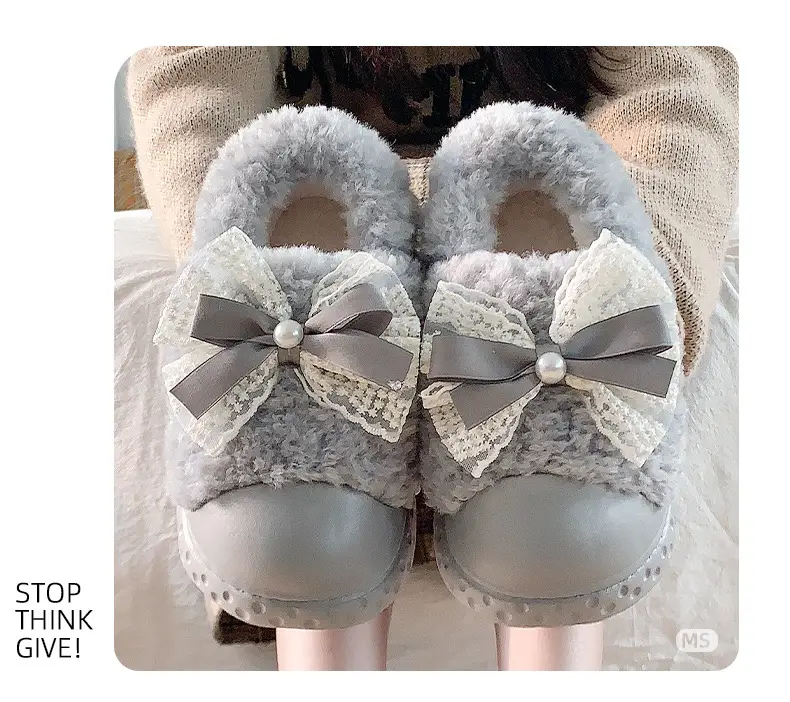 2025 Winter Warm Slipper with Bow Fleece Lined Men Women — feature 7