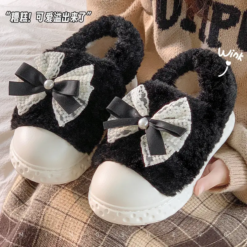 2025 Winter Warm Slipper with Bow Fleece Lined Men Women - Image 2