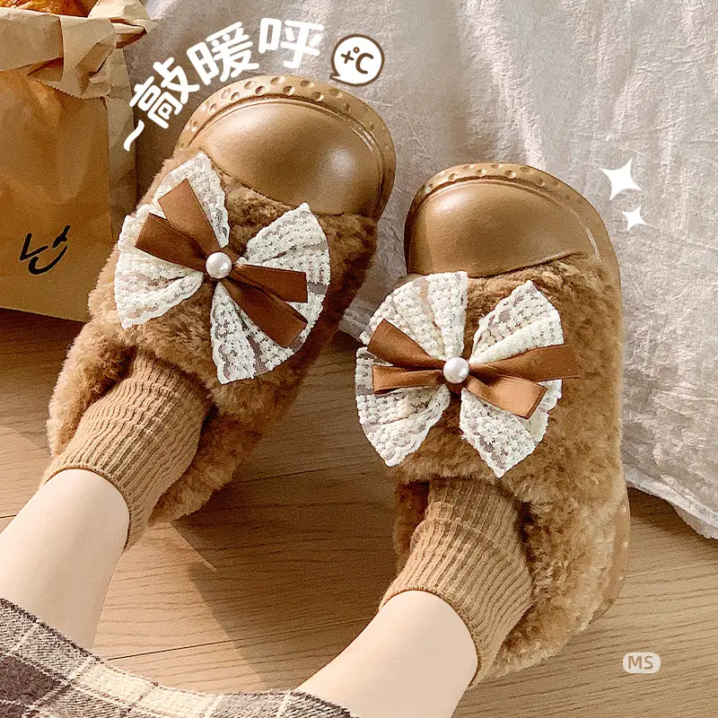 2025 Winter Warm Slipper with Bow Fleece Lined Men Women - Image 5