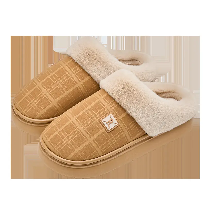 Pu Leather Waterproof Cotton Slippers for Women in Autumn and Winter Home Thick-Soled Non-Slip Fleece-Lined Warm High-Bottom Comfortable Cotton Slippers for Men - Image 10