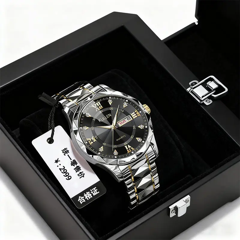 New Dual-Calendar Men's Business Watch, High-End Luminous Diamond-Encrusted British Watch, Popular Men's Fully Automatic Watch