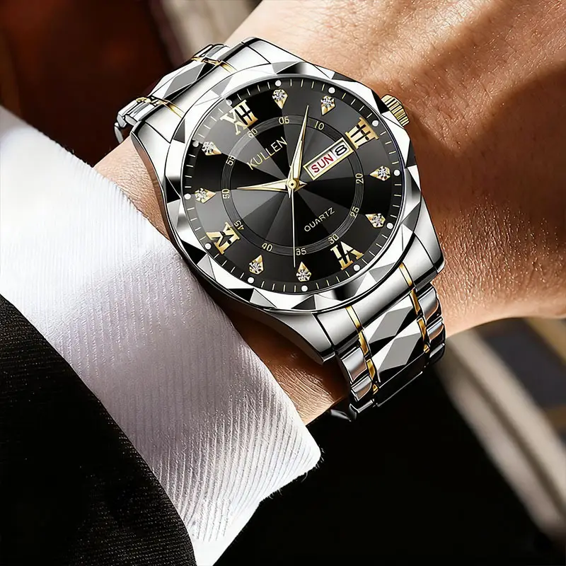 New Dual-Calendar Men's Business Watch, High-End Luminous Diamond-Encrusted British Watch, Popular Men's Fully Automatic Watch