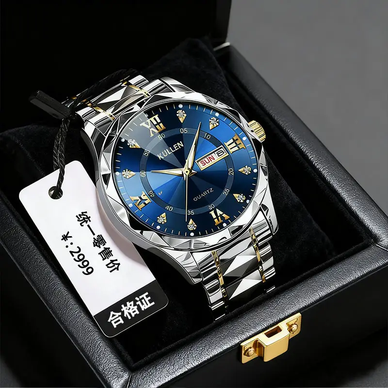 New Dual-Calendar Men's Business Watch, High-End Luminous Diamond-Encrusted British Watch, Popular Men's Fully Automatic Watch