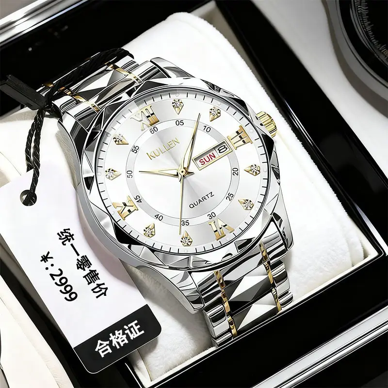 New Dual-Calendar Men's Business Watch, High-End Luminous Diamond-Encrusted British Watch, Popular Men's Fully Automatic Watch