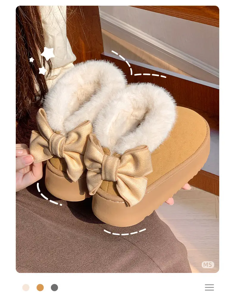 2025 Winter Women's Bowknot Warm Cotton Slippers — feature 3
