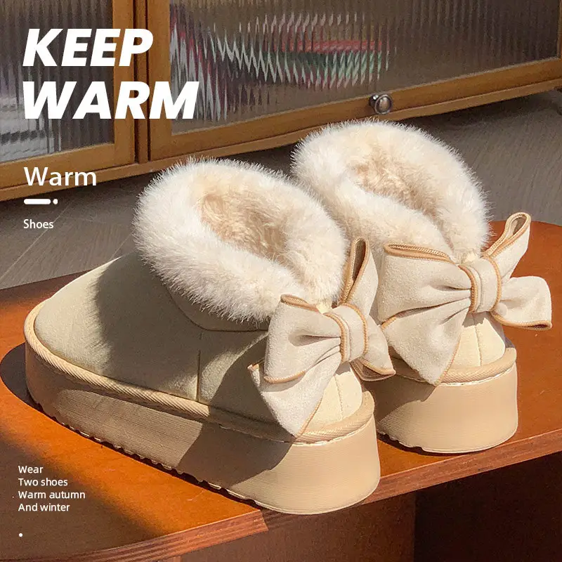 2025 Winter Women's Bowknot Warm Cotton Slippers - Image 3